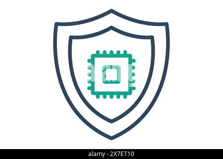 computer security icon. cpu with shield. icon related to information technology. line icon style. technology element vector illustration Stock Vector