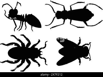 Four black insect silhouettes on a white background Stock Vector