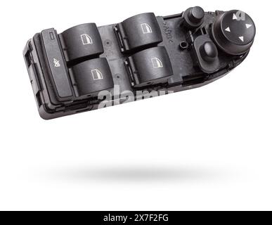 Window master switch control panel isolated on white background. Switch on-off. Car button switch. Stock Photo