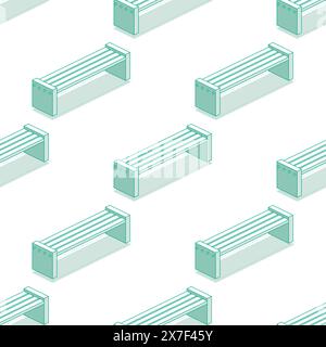 Seamless pattern with modern street bench. Vector illustration. Isometric outline objects isolated on clean white background. Perfect for representing Stock Vector