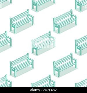 Seamless pattern with modern street bench. Vector illustration. Isometric outline objects isolated on clean white background. Perfect for representing. Stock Vector