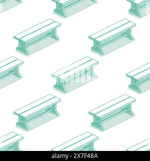 Seamless pattern with modern street bench. Vector illustration. Isometric outline objects isolated on clean white background. Perfect for representing Stock Vector