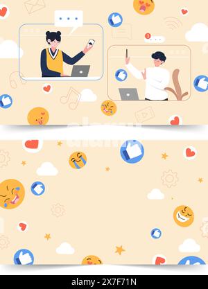 Set of World Social Media Day. June 30. Holiday concept. Template for background, banner, card, poster with text inscription. Vector illustration. Stock Vector