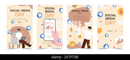Set of World Social Media Day. June 30. Holiday concept. Template for background, banner, card, poster with text inscription. Vector illustration. Stock Vector