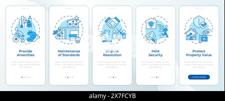 HOA benefits blue onboarding mobile app screen Stock Vector