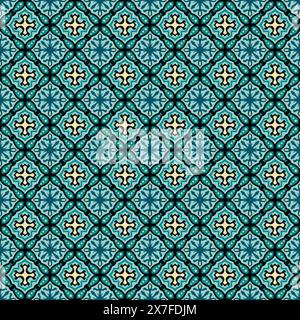 Portuguese tile pattern vector seamless with mosaic motifs. Sicily italian majolica, portugal azulejos, mexican talavera, venetian and spanish ceramic Stock Vector