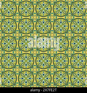 Portuguese tile pattern vector seamless with mosaic motifs. Background for kitchen wall or bathroom floor. Stock Vector