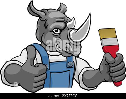 Rhino Painter Decorator Holding Paintbrush Stock Vector