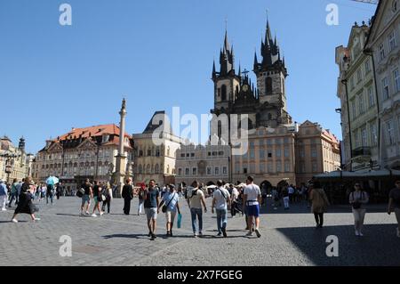 Prague /Czeck republic /15 MAY 2024/ Tourists at Prague old town square , Photo.Francis Joseph Dean/Dean Pictures Not for commercial use Stock Photo