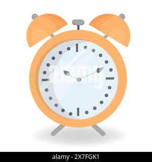 Alarm clock isolated on white background stock vector illustration. Graphic bright clipart, round shape, front view.  Stock Vector
