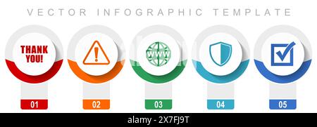 Internet icon set, miscellaneous vector icons such as thank you, warning, www, shield and vote, modern design infographic template, web buttons in 5 c Stock Vector