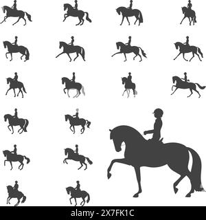 Dressage athletes, a set of vector silhouettes Stock Vector