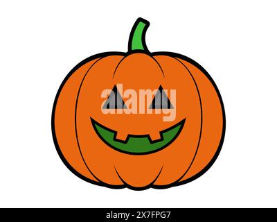 Smiling carved pumpkin character. Friendly cartoon jack-o-lantern. Illustration isolated on white background. Concept of Halloween, kid-friendly decor Stock Vector