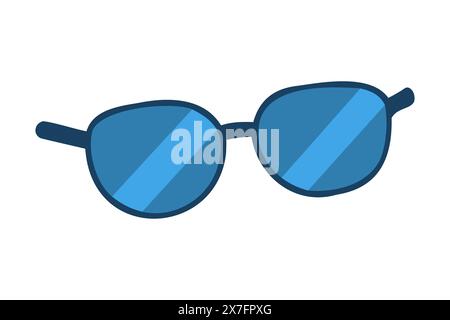 Blue Sunglasses. Concept of fashion accessories, eye protection. Isolated on white background. Print. Design element. Graphic illustration Stock Vector