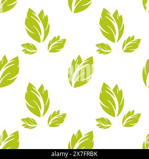 Eco pattern green plants, leaves, fresh herbs. Seamless pattern. Repeat printing on eco-friendly packaging, natural wrapping paper. Vector illustratio Stock Vector