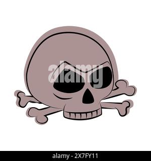 Skull and crossbones sticker. Halloween line icon Stock Vector