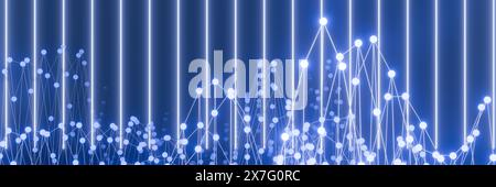 Abstract digital graph with glowing blue lines and dots on a dark background.3d rendering Stock Photo