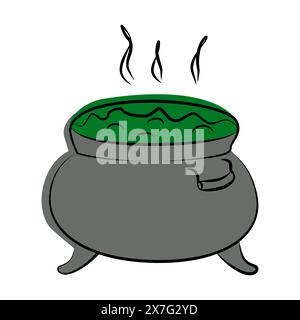 Halloween witches cauldron with a potion. Isolated icon of magical and pot. Flat or line style Stock Vector