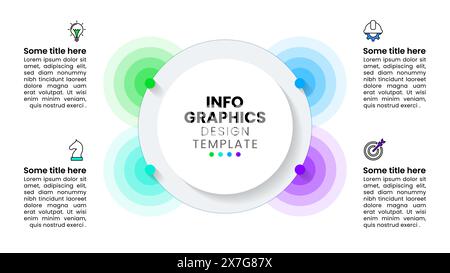 Infographic template with icons and 4 options or steps. Glowing circles. Can be used for workflow layout, diagram, banner, webdesign. Vector illustrat Stock Vector