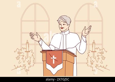 Church Rector Cartoon Wedding Ceremony in the Cathedral Catholic Church Building with the ...