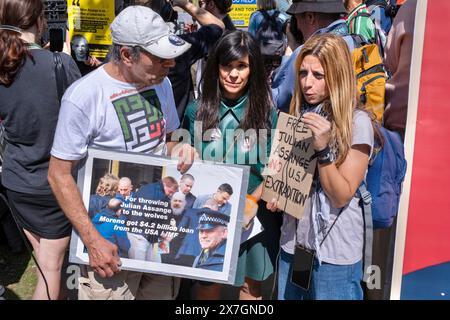 London, UK, 20th May, 2024. Supporters of Julian Assange are interviewed outside the Royal Courts of Justice.  Credit: James Willoughby/Alamy Live News Stock Photo