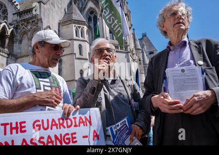 London, UK, 20th May, 2024. Crowds gather outside the Royal Courts of Justice for Julian Assange’s final court hearing before expected extradition to the United States. Supporter's including Piers Corbyn join demonstration.  Credit: James Willoughby/Alamy Live News Stock Photo