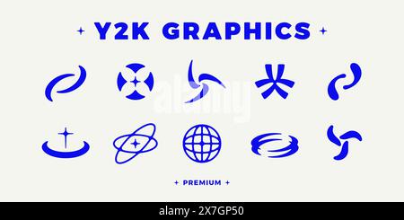 Y2K shapes set. 00s aesthetics. Y2K graphic design Stock Vector