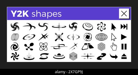 Y2K graphic design. 2000s vector shapes. Retro PC UI elements. Stock Vector
