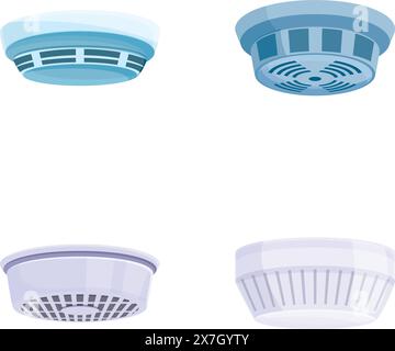 Smoke detector icons set cartoon vector. Smoke control system. Fire ...