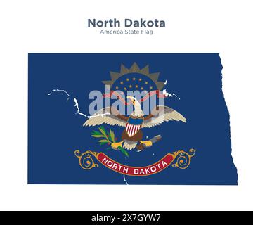 North Dakota flag and map. Flags of the U.S. states and territories. America states flag and map on white background. Stock Photo