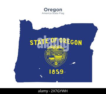 Oregon flag and map. Flags of the U.S. states and territories. America states flag and map on white background. Stock Photo