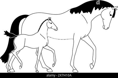 Simple vector drawing of a mare and foal. Vector illustration Stock Vector