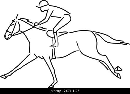 Race horse with jockeys on the white background, vector sketch Stock Vector