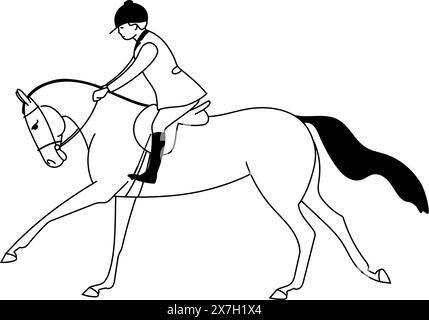 Horse hunting, a rider on a horse galloping forward, simple, black and white, vector illustration Stock Vector