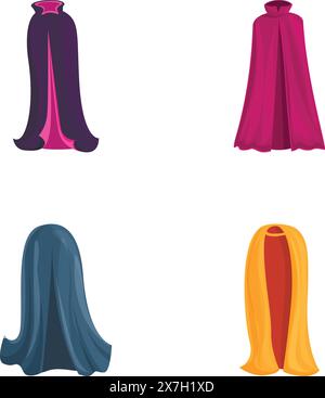 Cloak icons set cartoon vector. Cloak of various color. Clothing item Stock Vector