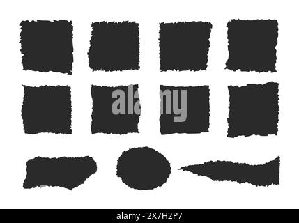 Jagged torn paper set. Black shape ripper and strip. Texture grunge element collection. Vector illustration Stock Vector