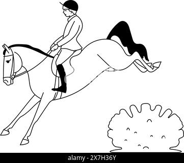 Horse hunting, jumping through the bushes. Vector illustration Stock Vector