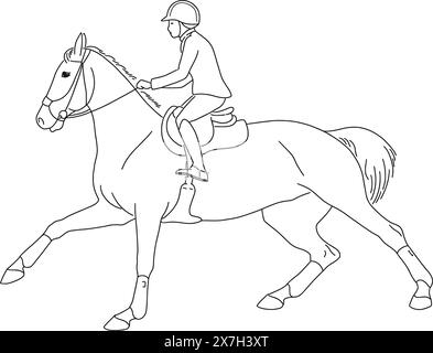 Equestrian athlete and horse galloping and sliding in the equestrian arena. Stock Vector