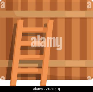 Flat design vector illustration of a wooden ladder leaning against a brown barrel Stock Vector