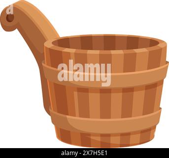 Vector image of a stylized wooden sauna bucket with a handle, isolated on white Stock Vector