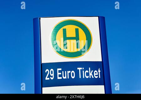 20 May 2024: A stop with the inscription: 29 Euro Ticket. Symbol photo ...