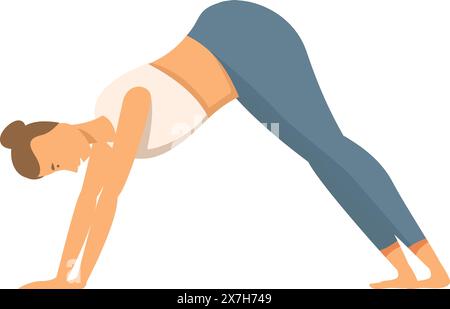 Illustration of a woman performing the downward dog pose, showcasing calmness and flexibility Stock Vector