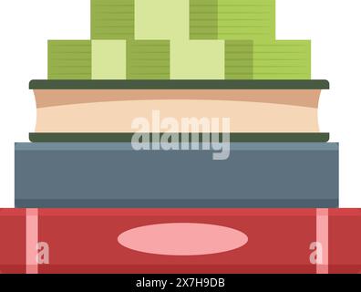 Digital illustration of a stack of books in various colors, suitable for education themes Stock Vector