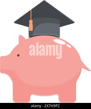 Cute illustration of a piggy bank wearing a graduation cap, symbolizing education savings Stock Vector