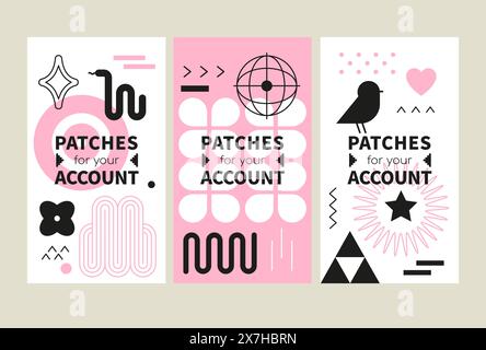 Minimalistic patches for your account - set of vector template illustrations Stock Vector