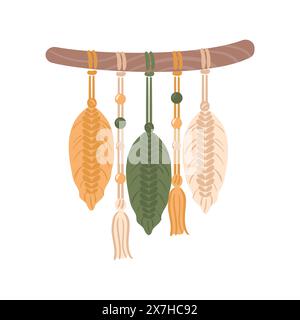 Macrame panels, boho. Handmade. Hobbies, interests. Interior design, decor. Wellness meditation Vector illustration in flat style Lace knots Stock Vector