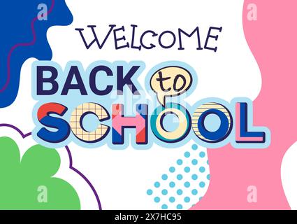 Back to school horizontal banner concept in trendy geometric abstract shapes. Vector illustration with modern typography words and geometric design Stock Vector