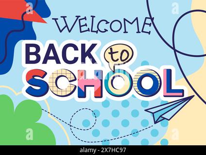 Back to school horizontal banner concept in trendy geometric abstract shapes. Vector illustration with modern typography words and geometric design Stock Vector