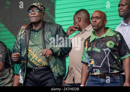 Johannesburg, South Africa. 18th May, 2024. Jacob Zuma attends a campaign of the uMkhonto weSizwe (MK) Party in Johannesburg, South Africa, May 18, 2024. South Africa's Constitutional Court, the country's highest court, ruled on Monday that former president Jacob Zuma is not eligible to run for parliament in the upcoming elections. Credit: Ihsaan Haffejee/Xinhua/Alamy Live News Stock Photo