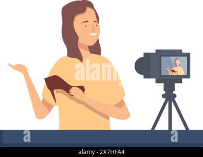 Young adult female vlogger recording beauty blog content with modern technology and equipment Stock Vector